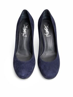 Yves Saint Laurent “Tribute Two” Platform Pumps – Navy Suede Sz 39